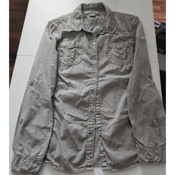 Natural Reflections Gray Long Sleeve Button Shirt Emroidered Size Large - Picture 1 of 10
